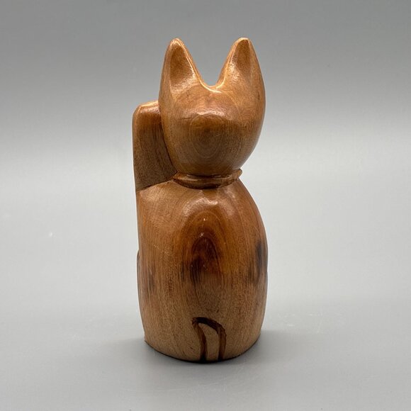 Hand-Carved Wooden Lucky Cat Figurine Maneki Neko | Made in Bahamas - Picture 8 of 11